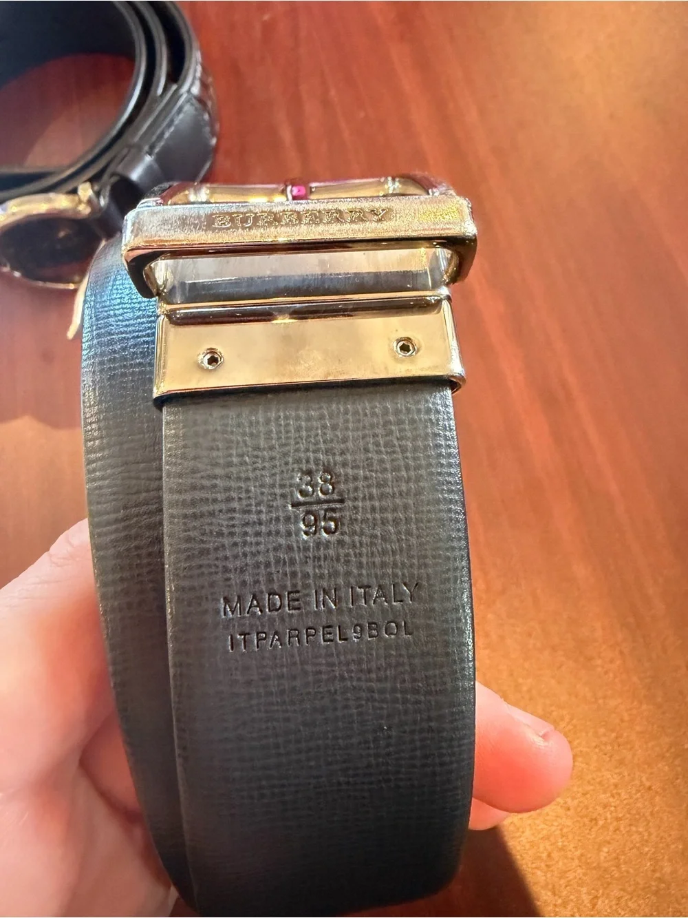 Burberry Black Leather Belt with Silver Buckle